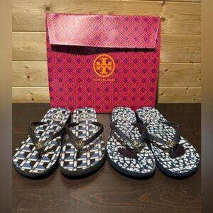 Tory Burch flip flops in navy size 7, black size 6